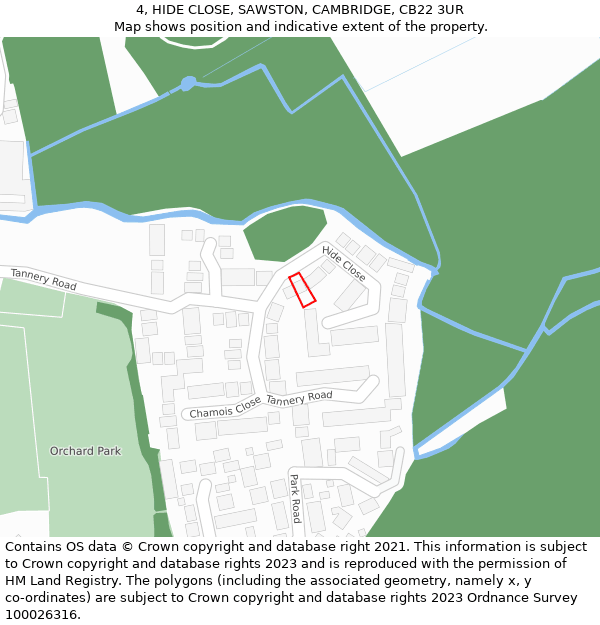 4, HIDE CLOSE, SAWSTON, CAMBRIDGE, CB22 3UR: Location map and indicative extent of plot