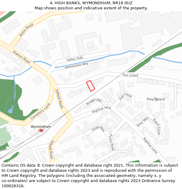 4, HIGH BANKS, WYMONDHAM, NR18 0UZ: Location map and indicative extent of plot