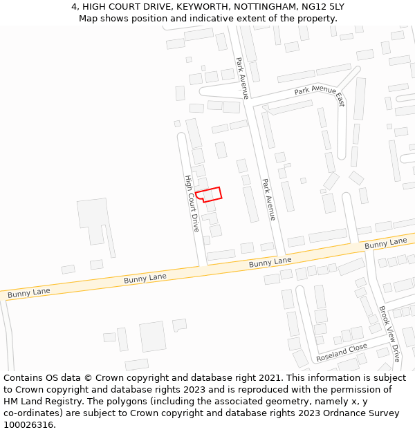 4, HIGH COURT DRIVE, KEYWORTH, NOTTINGHAM, NG12 5LY: Location map and indicative extent of plot