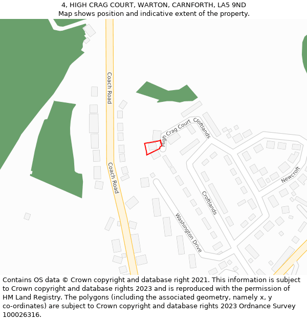 4, HIGH CRAG COURT, WARTON, CARNFORTH, LA5 9ND: Location map and indicative extent of plot