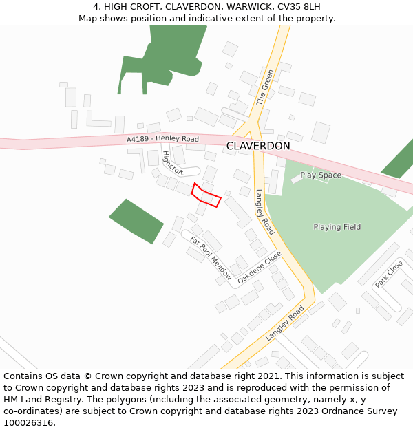 4, HIGH CROFT, CLAVERDON, WARWICK, CV35 8LH: Location map and indicative extent of plot