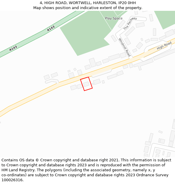 4, HIGH ROAD, WORTWELL, HARLESTON, IP20 0HH: Location map and indicative extent of plot