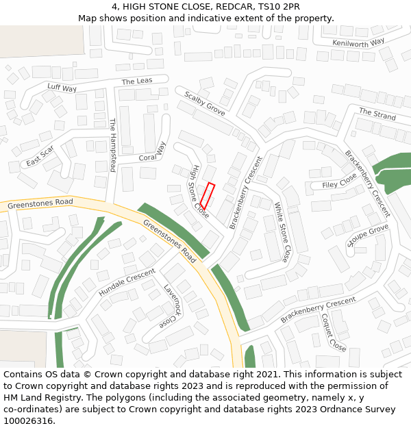 4, HIGH STONE CLOSE, REDCAR, TS10 2PR: Location map and indicative extent of plot