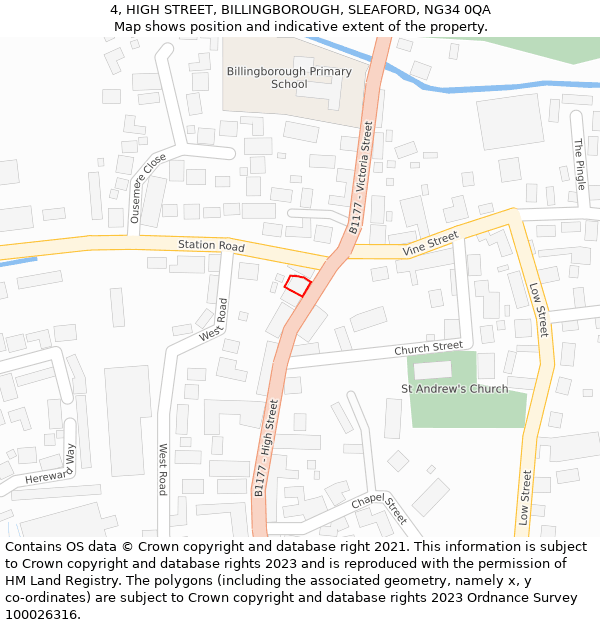 4, HIGH STREET, BILLINGBOROUGH, SLEAFORD, NG34 0QA: Location map and indicative extent of plot