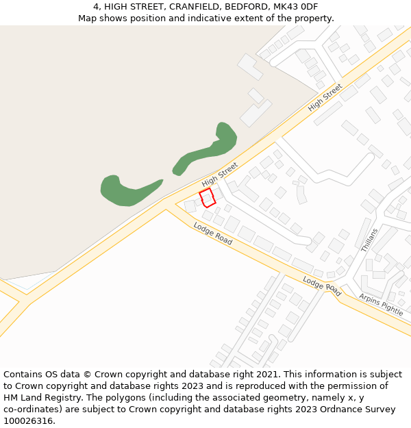 4, HIGH STREET, CRANFIELD, BEDFORD, MK43 0DF: Location map and indicative extent of plot