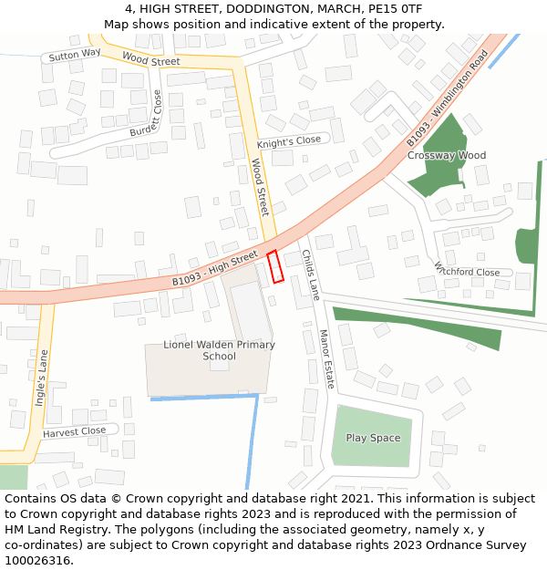 4, HIGH STREET, DODDINGTON, MARCH, PE15 0TF: Location map and indicative extent of plot