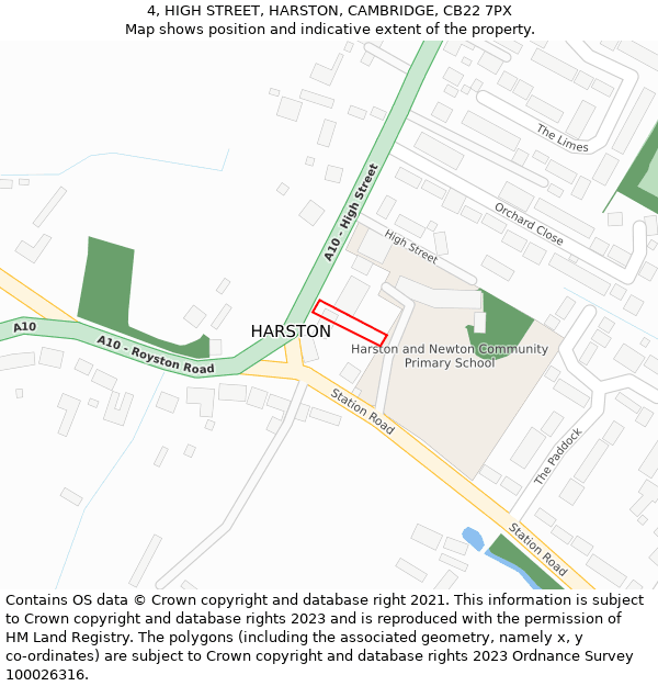 4, HIGH STREET, HARSTON, CAMBRIDGE, CB22 7PX: Location map and indicative extent of plot