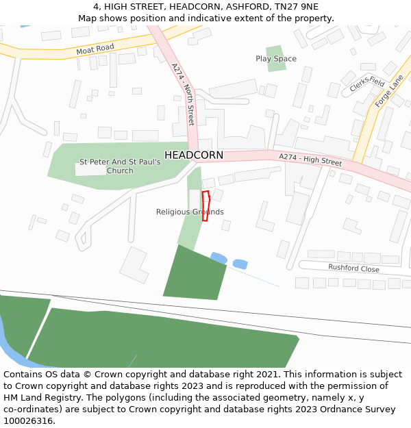 4, HIGH STREET, HEADCORN, ASHFORD, TN27 9NE: Location map and indicative extent of plot