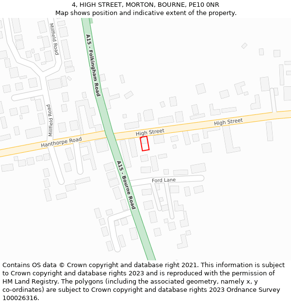 4, HIGH STREET, MORTON, BOURNE, PE10 0NR: Location map and indicative extent of plot