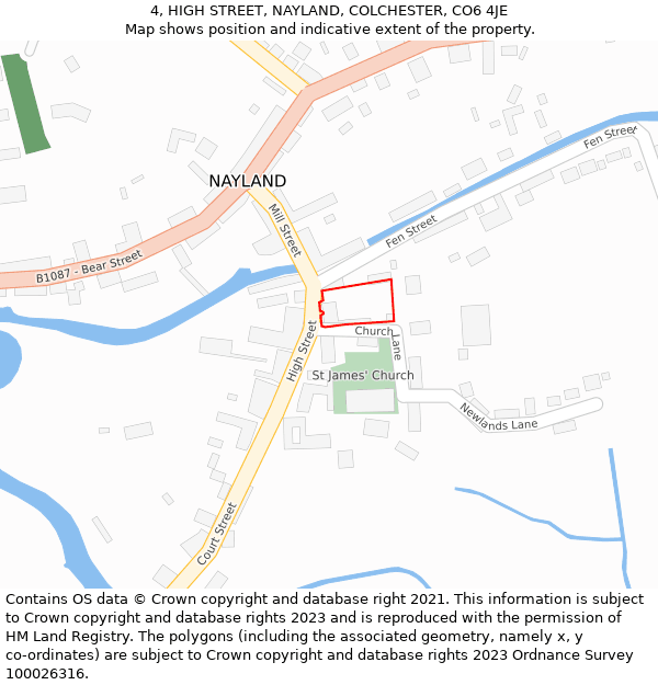 4, HIGH STREET, NAYLAND, COLCHESTER, CO6 4JE: Location map and indicative extent of plot