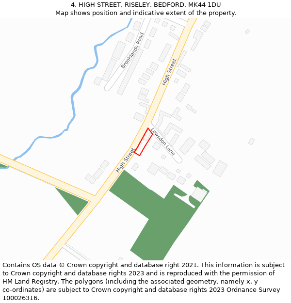 4, HIGH STREET, RISELEY, BEDFORD, MK44 1DU: Location map and indicative extent of plot