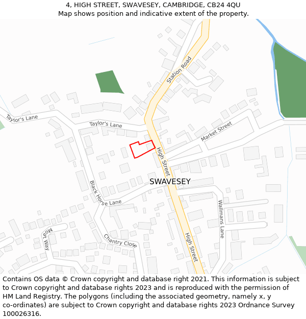 4, HIGH STREET, SWAVESEY, CAMBRIDGE, CB24 4QU: Location map and indicative extent of plot