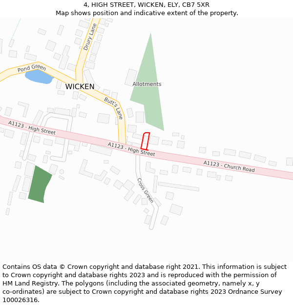 4, HIGH STREET, WICKEN, ELY, CB7 5XR: Location map and indicative extent of plot