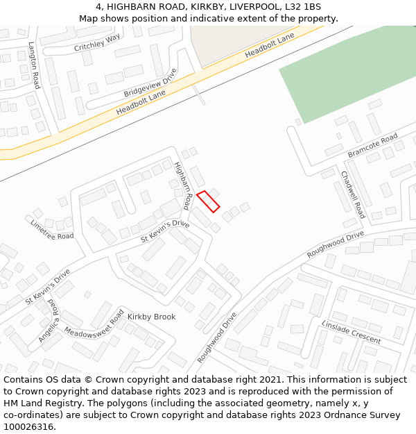 4, HIGHBARN ROAD, KIRKBY, LIVERPOOL, L32 1BS: Location map and indicative extent of plot