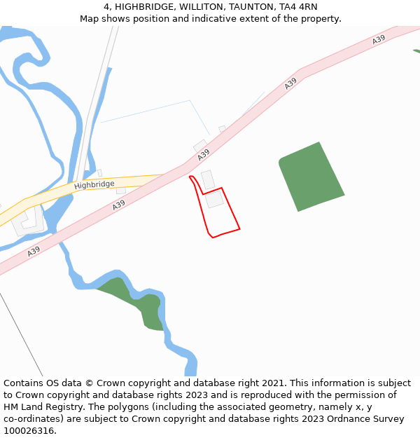 4, HIGHBRIDGE, WILLITON, TAUNTON, TA4 4RN: Location map and indicative extent of plot