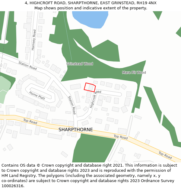 4, HIGHCROFT ROAD, SHARPTHORNE, EAST GRINSTEAD, RH19 4NX: Location map and indicative extent of plot