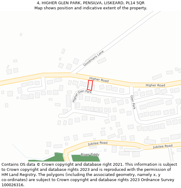 4, HIGHER GLEN PARK, PENSILVA, LISKEARD, PL14 5QR: Location map and indicative extent of plot