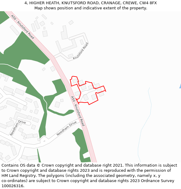 4, HIGHER HEATH, KNUTSFORD ROAD, CRANAGE, CREWE, CW4 8FX: Location map and indicative extent of plot