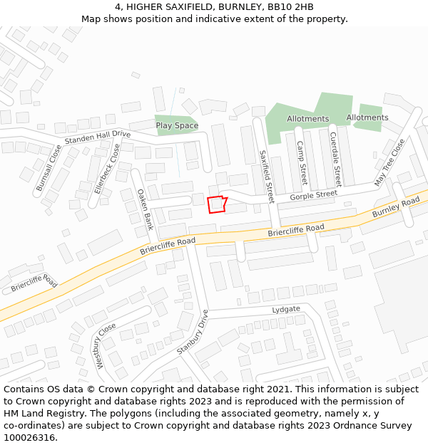 4, HIGHER SAXIFIELD, BURNLEY, BB10 2HB: Location map and indicative extent of plot