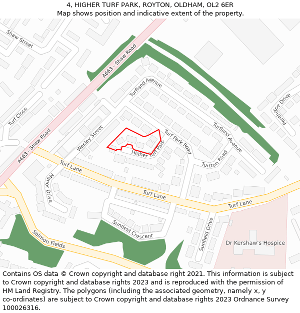 4, HIGHER TURF PARK, ROYTON, OLDHAM, OL2 6ER: Location map and indicative extent of plot