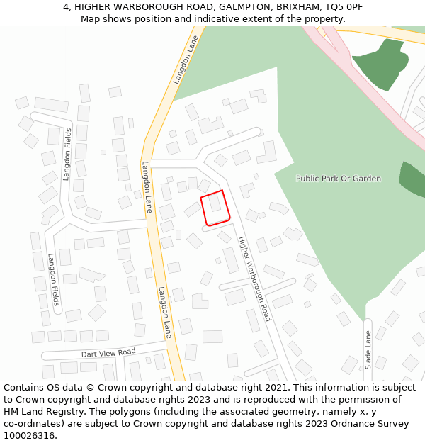 4, HIGHER WARBOROUGH ROAD, GALMPTON, BRIXHAM, TQ5 0PF: Location map and indicative extent of plot