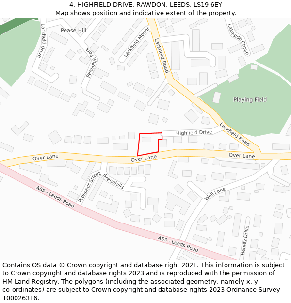 4, HIGHFIELD DRIVE, RAWDON, LEEDS, LS19 6EY: Location map and indicative extent of plot