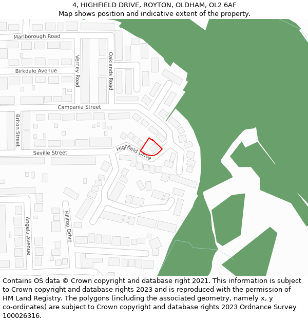 4, HIGHFIELD DRIVE, ROYTON, OLDHAM, OL2 6AF: Location map and indicative extent of plot