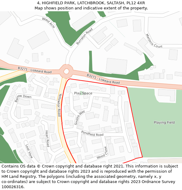 4, HIGHFIELD PARK, LATCHBROOK, SALTASH, PL12 4XR: Location map and indicative extent of plot