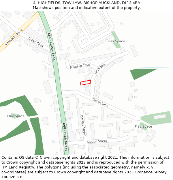 4, HIGHFIELDS, TOW LAW, BISHOP AUCKLAND, DL13 4BA: Location map and indicative extent of plot