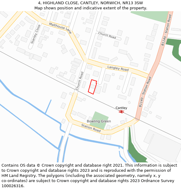 4, HIGHLAND CLOSE, CANTLEY, NORWICH, NR13 3SW: Location map and indicative extent of plot