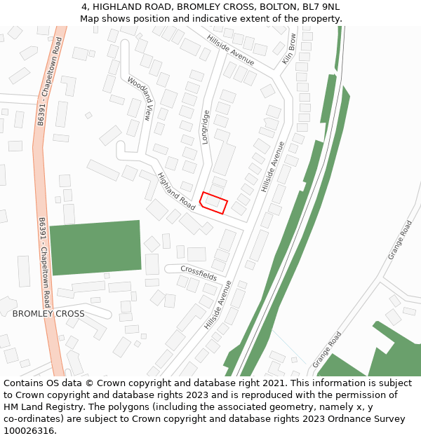 4, HIGHLAND ROAD, BROMLEY CROSS, BOLTON, BL7 9NL: Location map and indicative extent of plot