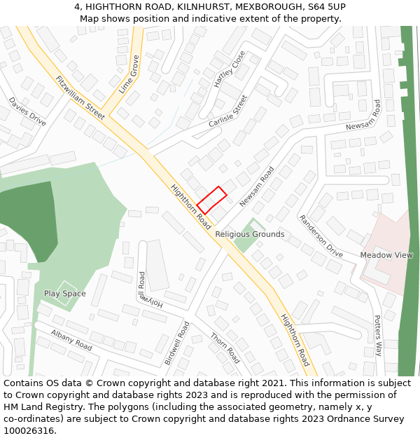 4, HIGHTHORN ROAD, KILNHURST, MEXBOROUGH, S64 5UP: Location map and indicative extent of plot