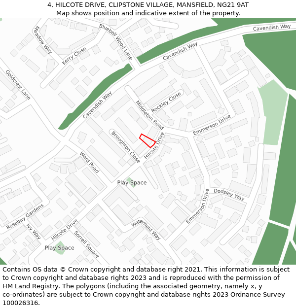 4, HILCOTE DRIVE, CLIPSTONE VILLAGE, MANSFIELD, NG21 9AT: Location map and indicative extent of plot
