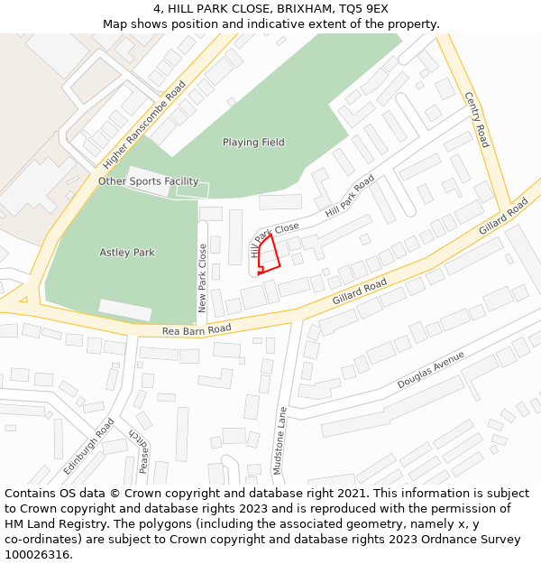 4, HILL PARK CLOSE, BRIXHAM, TQ5 9EX: Location map and indicative extent of plot