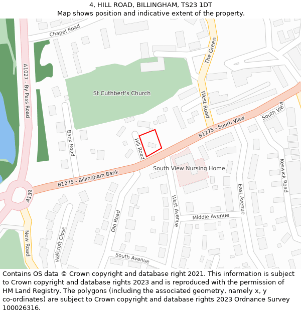 4, HILL ROAD, BILLINGHAM, TS23 1DT: Location map and indicative extent of plot