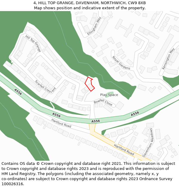 4, HILL TOP GRANGE, DAVENHAM, NORTHWICH, CW9 8XB: Location map and indicative extent of plot