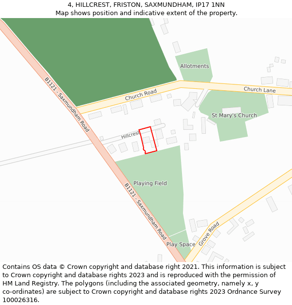 4, HILLCREST, FRISTON, SAXMUNDHAM, IP17 1NN: Location map and indicative extent of plot