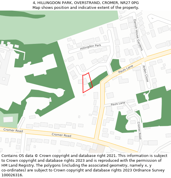 4, HILLINGDON PARK, OVERSTRAND, CROMER, NR27 0PG: Location map and indicative extent of plot