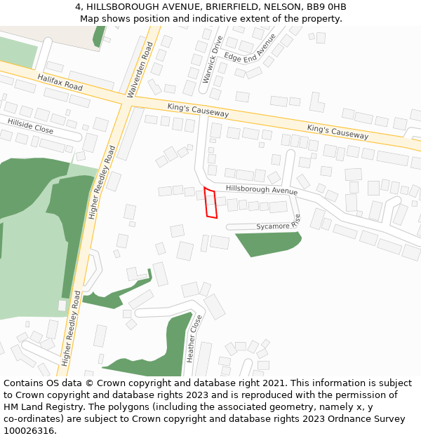 4, HILLSBOROUGH AVENUE, BRIERFIELD, NELSON, BB9 0HB: Location map and indicative extent of plot