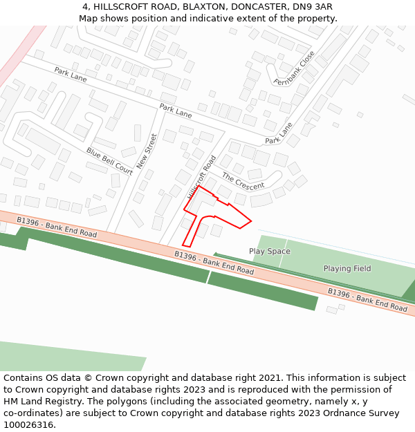 4, HILLSCROFT ROAD, BLAXTON, DONCASTER, DN9 3AR: Location map and indicative extent of plot