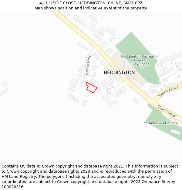 4, HILLSIDE CLOSE, HEDDINGTON, CALNE, SN11 0PZ: Location map and indicative extent of plot