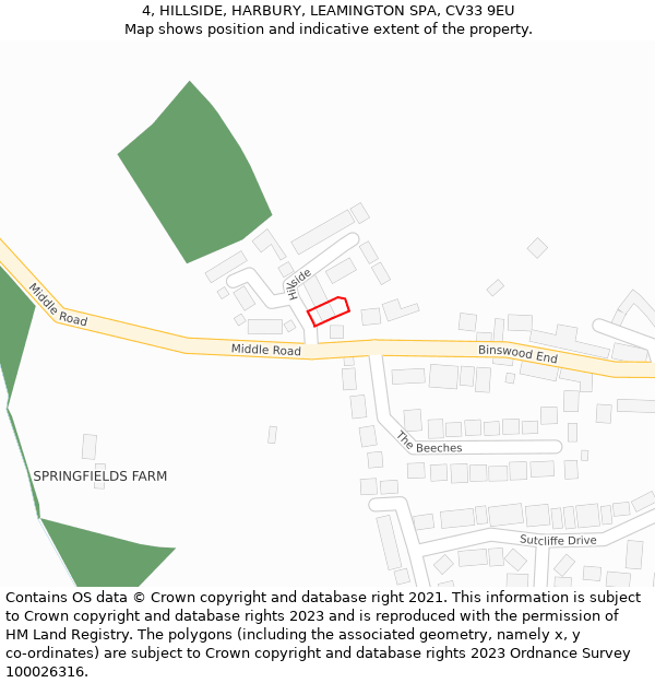 4, HILLSIDE, HARBURY, LEAMINGTON SPA, CV33 9EU: Location map and indicative extent of plot