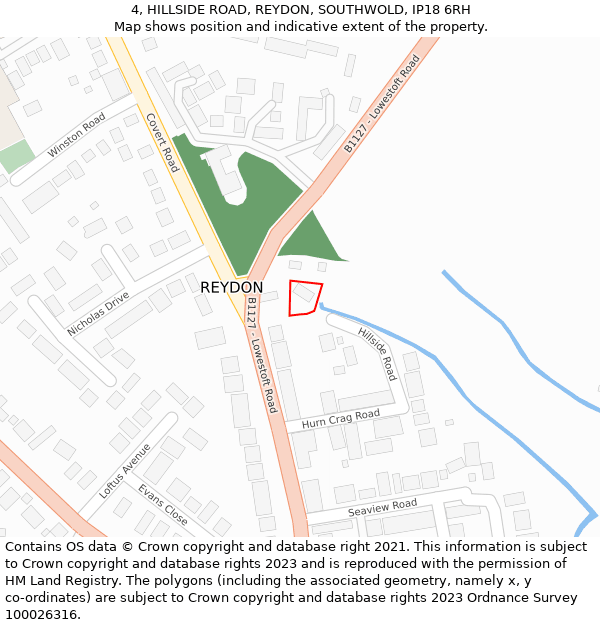 4, HILLSIDE ROAD, REYDON, SOUTHWOLD, IP18 6RH: Location map and indicative extent of plot