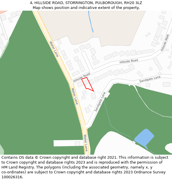 4, HILLSIDE ROAD, STORRINGTON, PULBOROUGH, RH20 3LZ: Location map and indicative extent of plot