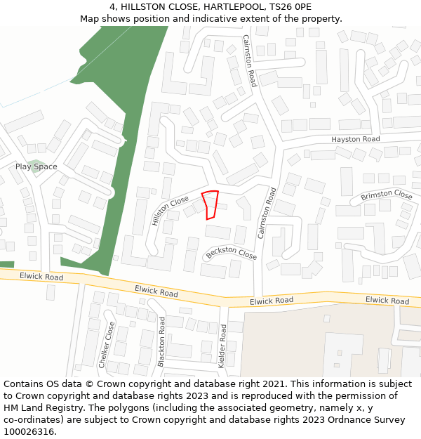 4, HILLSTON CLOSE, HARTLEPOOL, TS26 0PE: Location map and indicative extent of plot