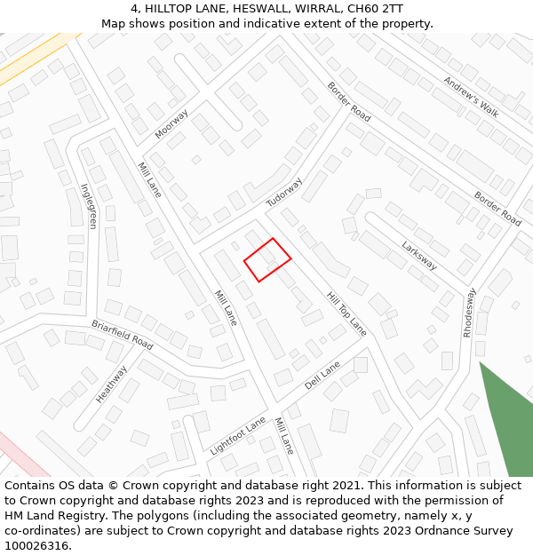 4, HILLTOP LANE, HESWALL, WIRRAL, CH60 2TT: Location map and indicative extent of plot