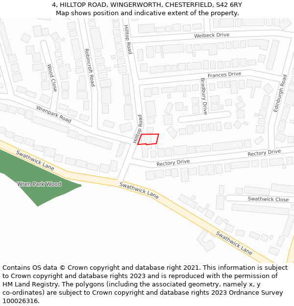 4, HILLTOP ROAD, WINGERWORTH, CHESTERFIELD, S42 6RY: Location map and indicative extent of plot