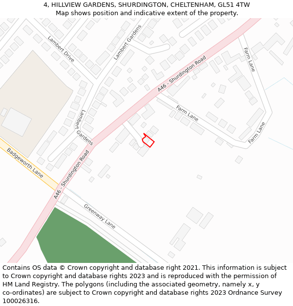 4, HILLVIEW GARDENS, SHURDINGTON, CHELTENHAM, GL51 4TW: Location map and indicative extent of plot