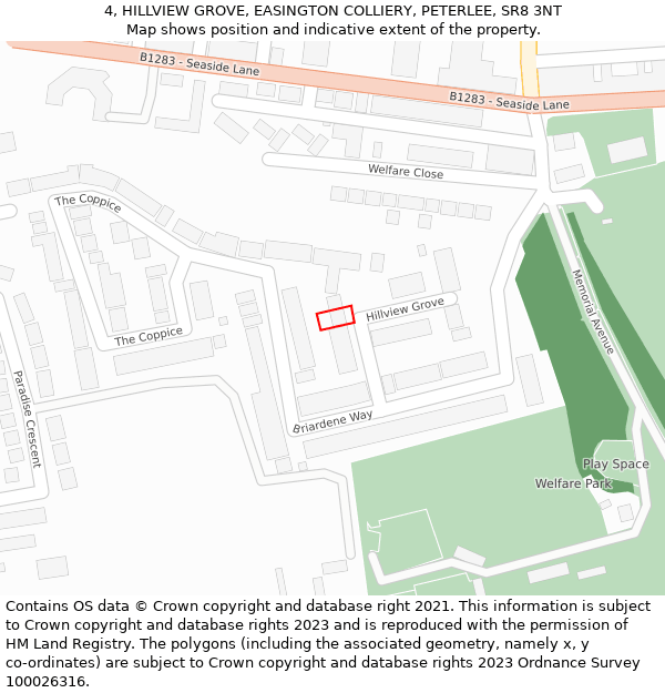 4, HILLVIEW GROVE, EASINGTON COLLIERY, PETERLEE, SR8 3NT: Location map and indicative extent of plot