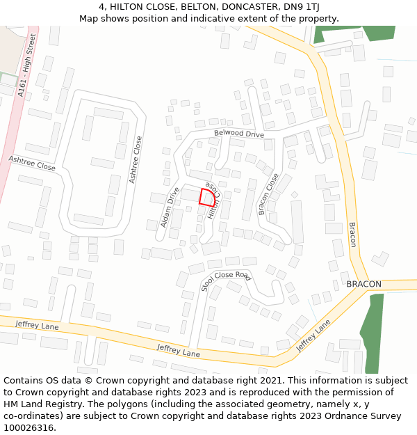 4, HILTON CLOSE, BELTON, DONCASTER, DN9 1TJ: Location map and indicative extent of plot